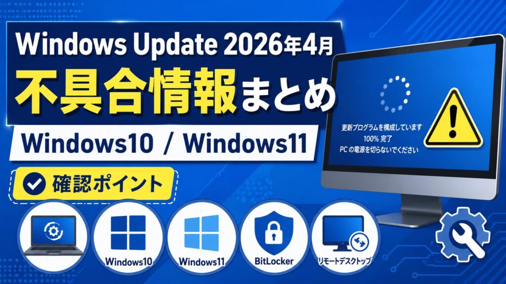 Windows Update 2026年4月の不具合情報とWindows10・Windows11の確認ポイントのイメージ
