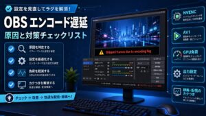 OBSでエンコード遅延が発生した時にNVENC、AV1、GPU負荷、出力設定を確認するチェックリスト画像