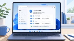 Google Chromeに脆弱性情報が出た時に、Windows 11でバージョン確認、更新、再起動、公式情報確認を行う図解